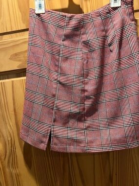 Plaid Mini Skirt in Red with Pleat Detail